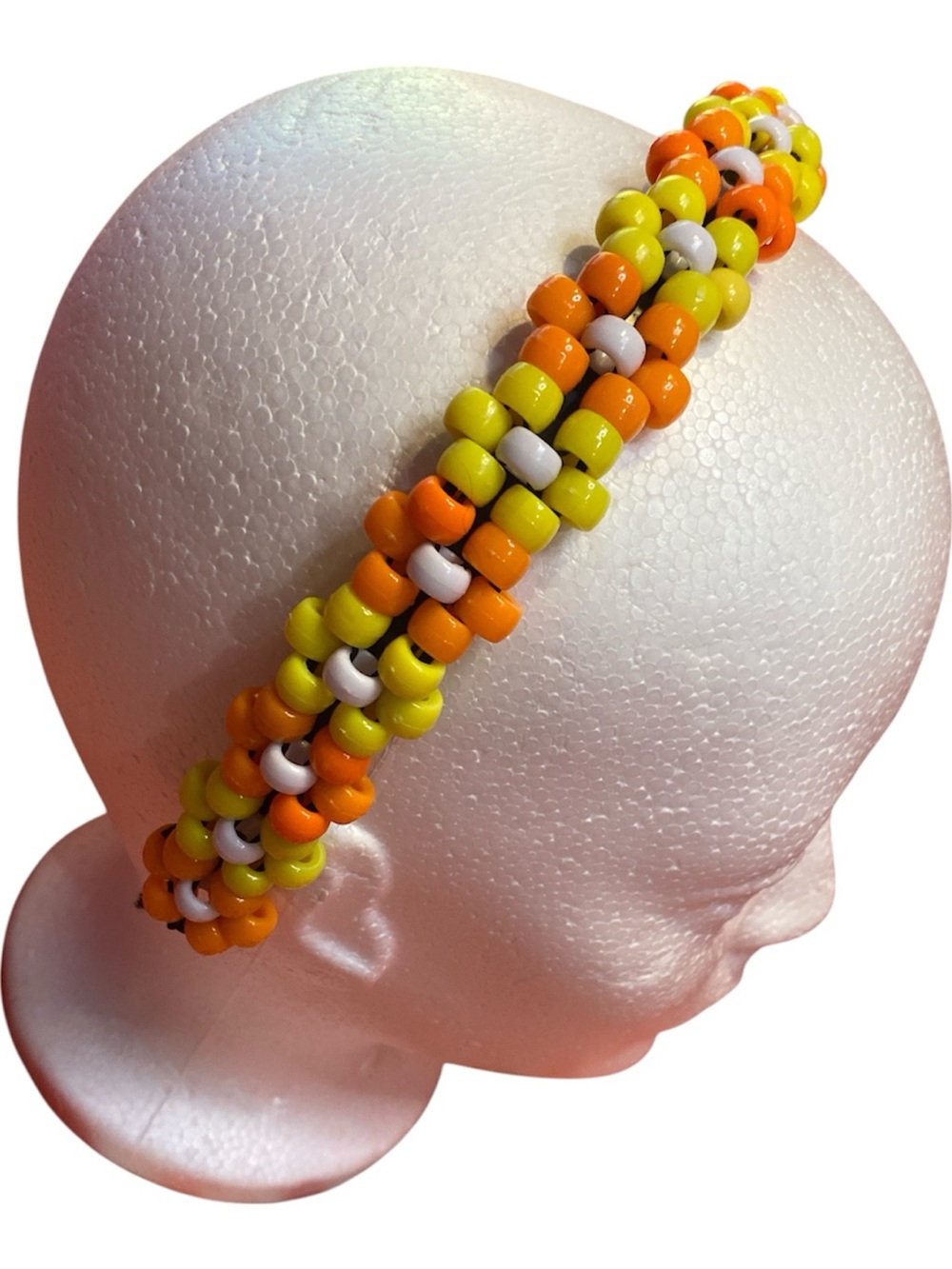 Hand Crafted Kids Beaded Headband - Yellow, Orange & White